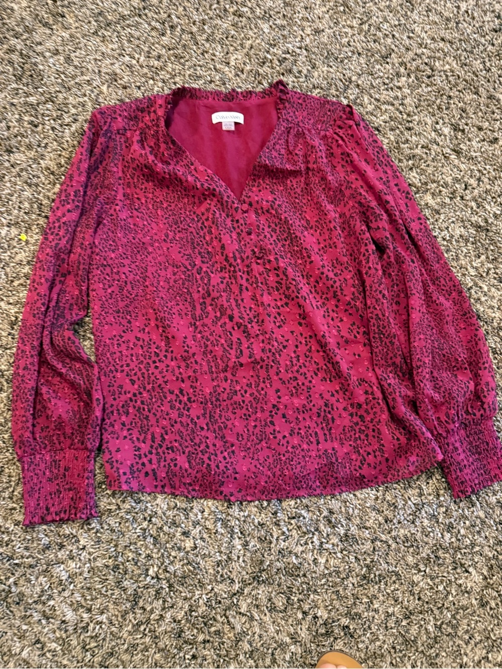 Calvin Klein Raspberry Pink Animal-Print V-Neck Blouse